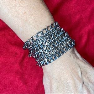 Bracelet 6-Strand Chain Oxidized Silver